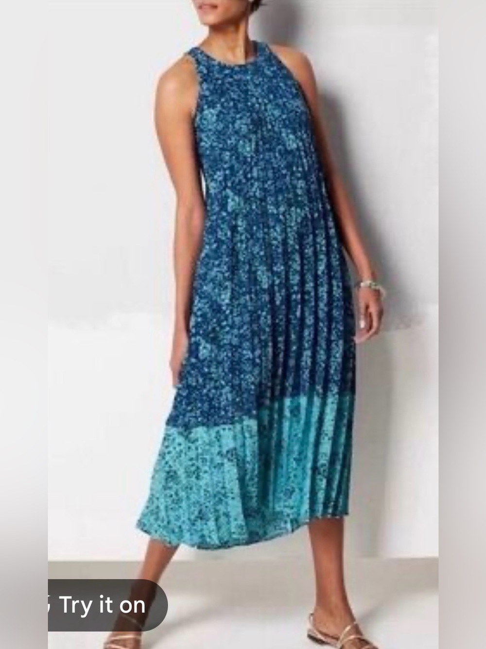 J Jill Dress NWT Blue Floral 3XL Pleated Midi Maxi